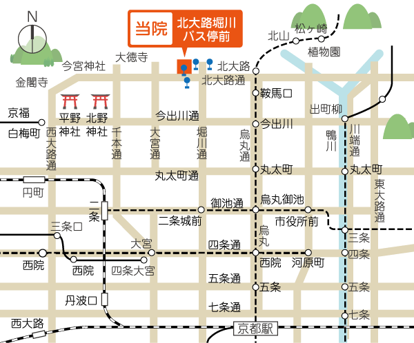 地図 アクセス 京都市北区 北大路堀川 バス停前 やまもと耳鼻